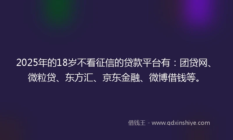 2025年的18岁不看征信的贷款平台有：团贷网、微粒贷、东方汇、京东金融、微博借钱等。