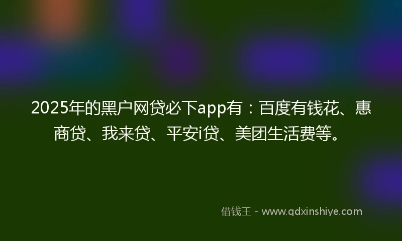 2025年的黑户网贷必下app有：百度有钱花、惠商贷、我来贷、平安i贷、美团生活费等。