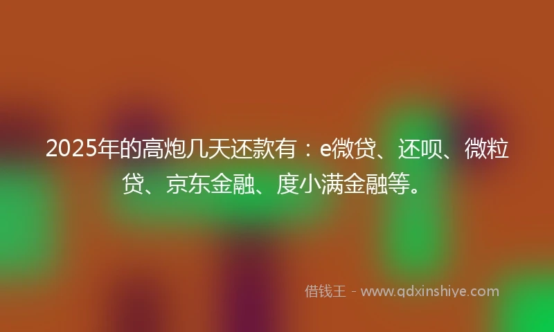 2025年的高炮几天还款有：e微贷、还呗、微粒贷、京东金融、度小满金融等。