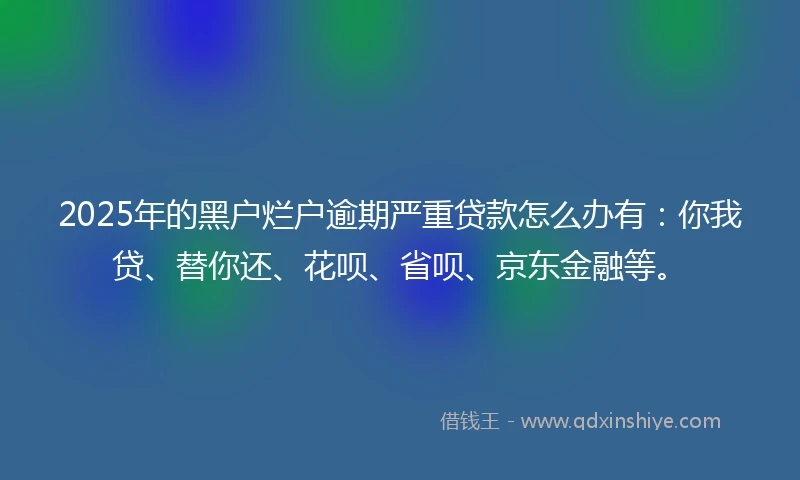 2025年的黑户烂户逾期严重贷款怎么办有：你我贷、替你还、花呗、省呗、京东金融等。