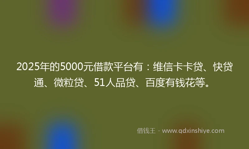 2025年的5000元借款平台有:维信卡卡贷、快贷通、微粒贷、51人品贷、百度有钱花等。