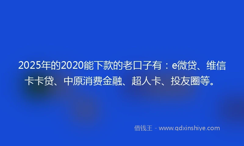 2025年的2020能下款的老口子有：e微贷、维信卡卡贷、中原消费金融、超人卡、投友圈等。