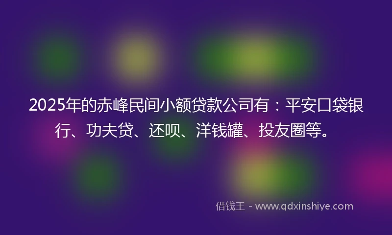 2025年的赤峰民间小额贷款公司有：平安口袋银行、功夫贷、还呗、洋钱罐、投友圈等。
