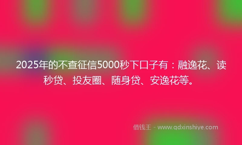 2025年的不查征信5000秒下口子有：融逸花、读秒贷、投友圈、随身贷、安逸花等。