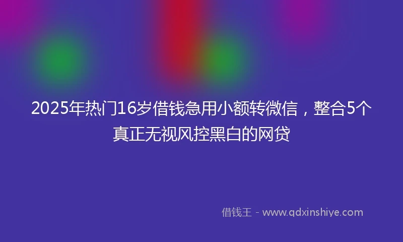 2025年热门16岁借钱急用小额转微信，整合5个真正无视风控黑白的网贷