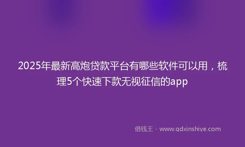 2025年最新高炮贷款平台有哪些软件可以用，梳理5个快速下款无视征信的app