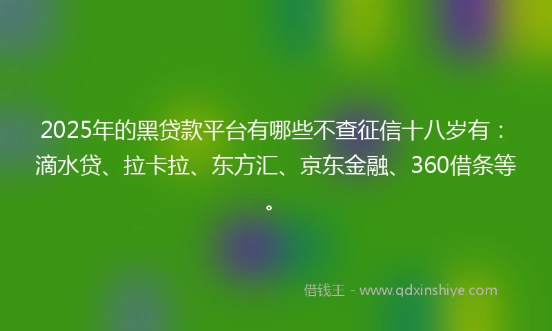 2025年的黑贷款平台有哪些不查征信十八岁有：滴水贷、拉卡拉、东方汇、京东金融、360借条等。