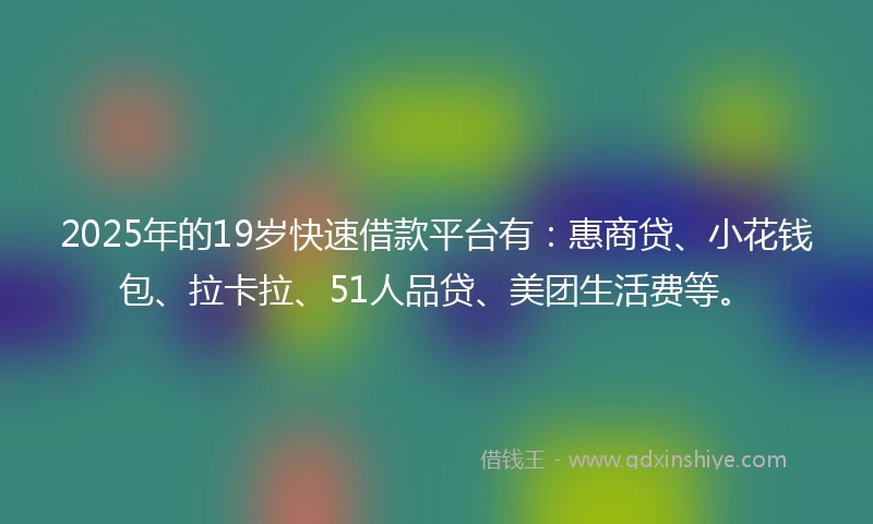 2025年的19岁快速借款平台有：惠商贷、小花钱包、拉卡拉、51人品贷、美团生活费等。
