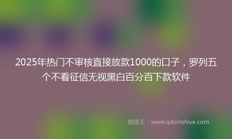 2025年热门不审核直接放款1000的口子，罗列五个不看征信无视黑白百分百下款软件