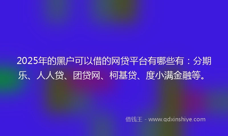 2025年的黑户可以借的网贷平台有哪些有：分期乐、人人贷、团贷网、柯基贷、度小满金融等。