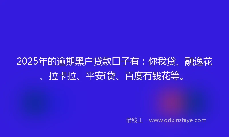 2025年的逾期黑户贷款口子有：你我贷、融逸花、拉卡拉、平安i贷、百度有钱花等。