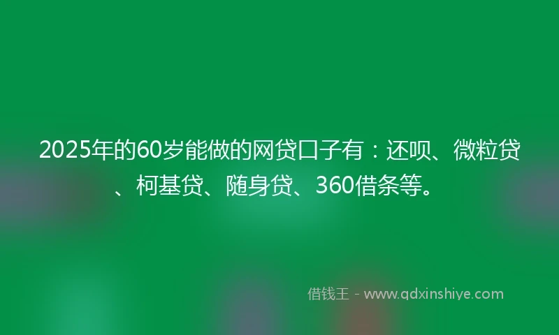 2025年的60岁能做的网贷口子有：还呗、微粒贷、柯基贷、随身贷、360借条等。