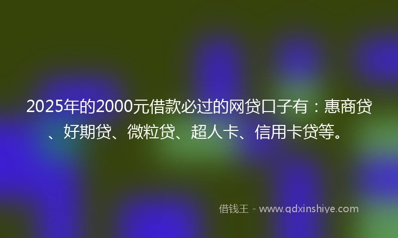 2025年的2000元借款必过的网贷口子有：惠商贷、好期贷、微粒贷、超人卡、信用卡贷等。