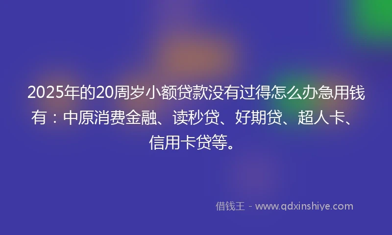 2025年的20周岁小额贷款没有过得怎么办急用钱有：中原消费金融、读秒贷、好期贷、超人卡、信用卡贷等。
