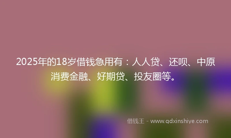 2025年的18岁借钱急用有：人人贷、还呗、中原消费金融、好期贷、投友圈等。