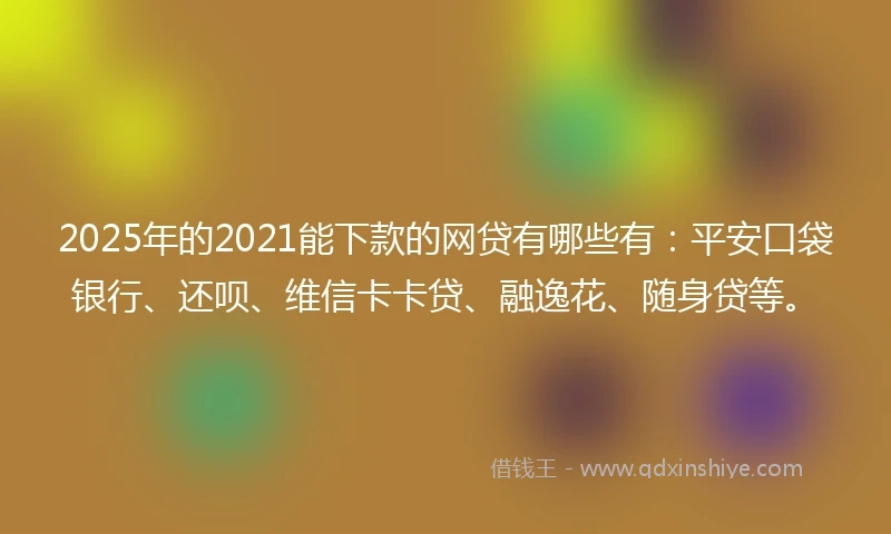 2025年的2021能下款的网贷有哪些有：平安口袋银行、还呗、维信卡卡贷、融逸花、随身贷等。