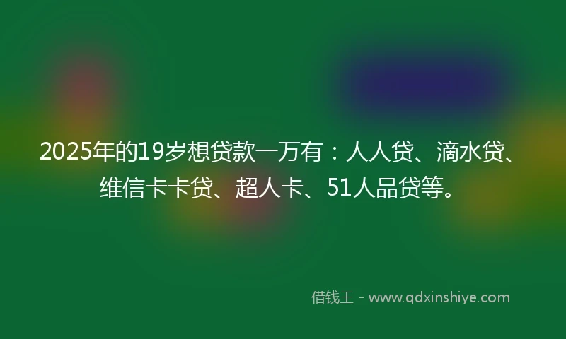 2025年的19岁想贷款一万有：人人贷、滴水贷、维信卡卡贷、超人卡、51人品贷等。