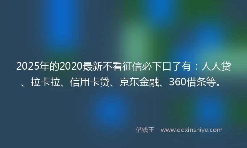 2025年的2020最新不看征信必下口子有：人人贷、拉卡拉、信用卡贷、京东金融、360借条等。