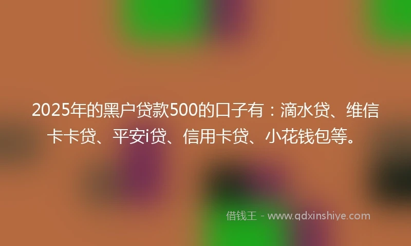2025年的黑户贷款500的口子有：滴水贷、维信卡卡贷、平安i贷、信用卡贷、小花钱包等。