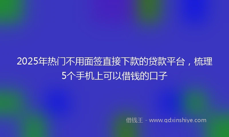 2025年热门不用面签直接下款的贷款平台，梳理5个手机上可以借钱的口子
