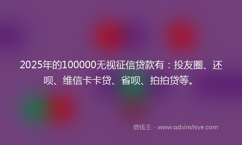 2025年的100000无视征信贷款有：投友圈、还呗、维信卡卡贷、省呗、拍拍贷等。