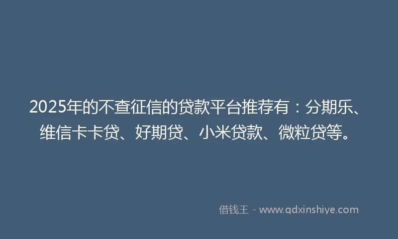 2025年的不查征信的贷款平台推荐有：分期乐、维信卡卡贷、好期贷、小米贷款、微粒贷等。