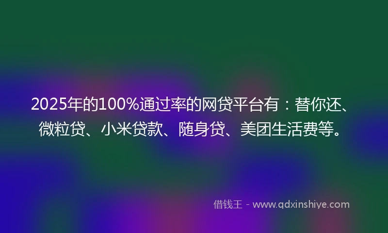 2025年的100%通过率的网贷平台有：替你还、微粒贷、小米贷款、随身贷、美团生活费等。