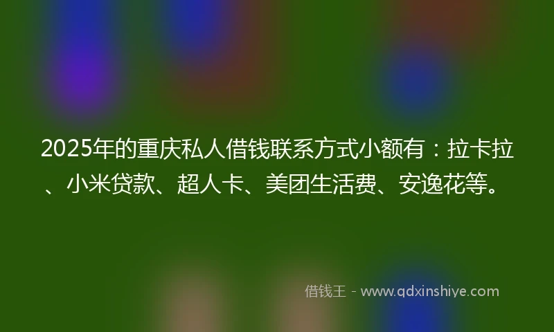 2025年的重庆私人借钱联系方式小额有：拉卡拉、小米贷款、超人卡、美团生活费、安逸花等。