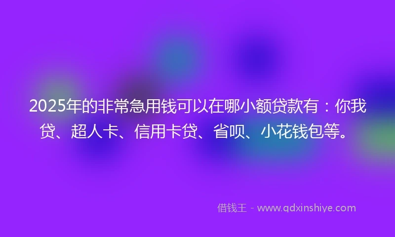2025年的非常急用钱可以在哪小额贷款有：你我贷、超人卡、信用卡贷、省呗、小花钱包等。