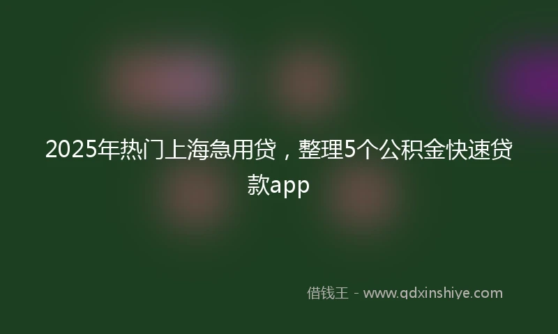 2025年热门上海急用贷，整理5个公积金快速贷款app