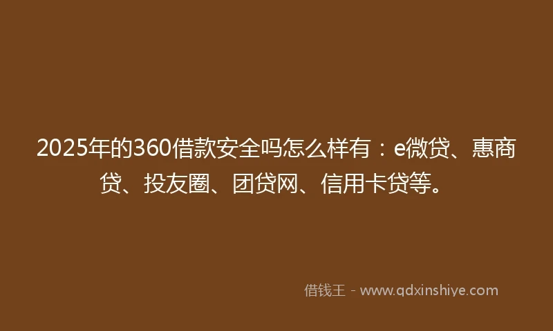2025年的360借款安全吗怎么样有：e微贷、惠商贷、投友圈、团贷网、信用卡贷等。