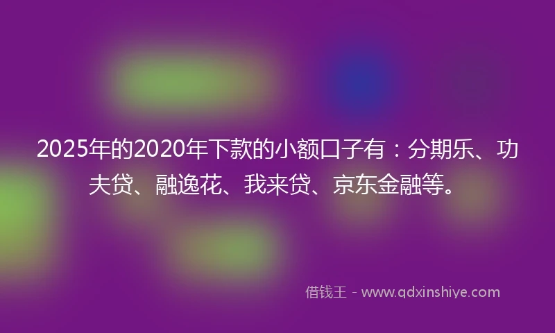 2025年的2020年下款的小额口子有：分期乐、功夫贷、融逸花、我来贷、京东金融等。
