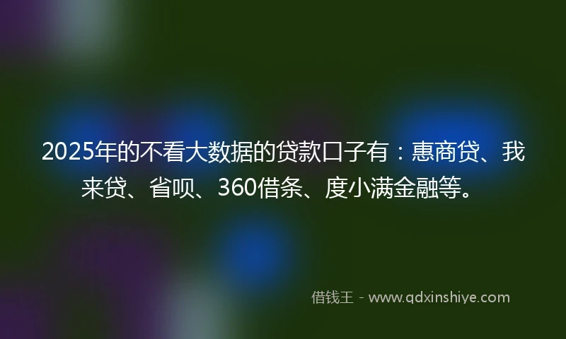 2025年的不看大数据的贷款口子有：惠商贷、我来贷、省呗、360借条、度小满金融等。
