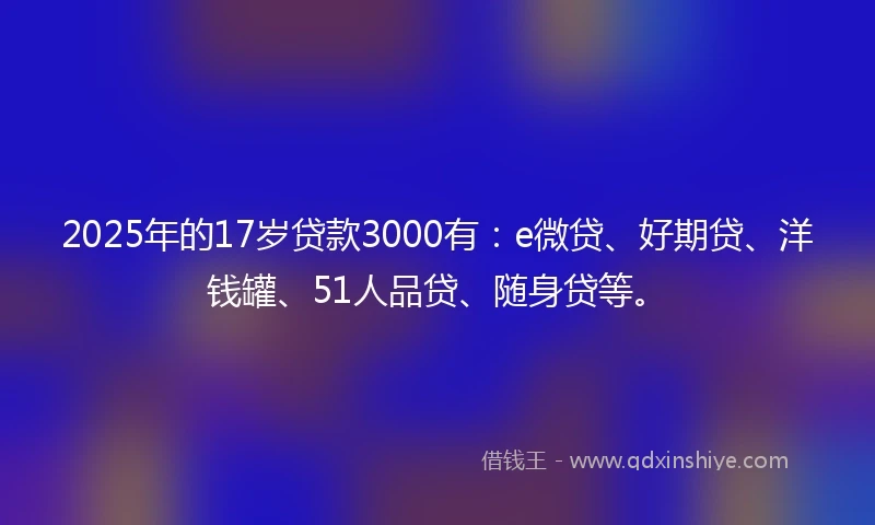 2025年的17岁贷款3000有：e微贷、好期贷、洋钱罐、51人品贷、随身贷等。