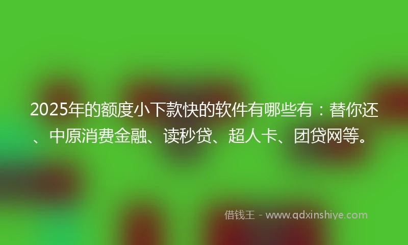 2025年的额度小下款快的软件有哪些有：替你还、中原消费金融、读秒贷、超人卡、团贷网等。