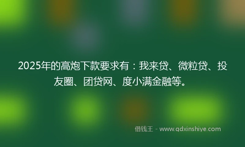 2025年的高炮下款要求有：我来贷、微粒贷、投友圈、团贷网、度小满金融等。