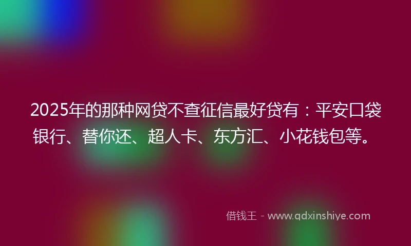 2025年的那种网贷不查征信最好贷有：平安口袋银行、替你还、超人卡、东方汇、小花钱包等。