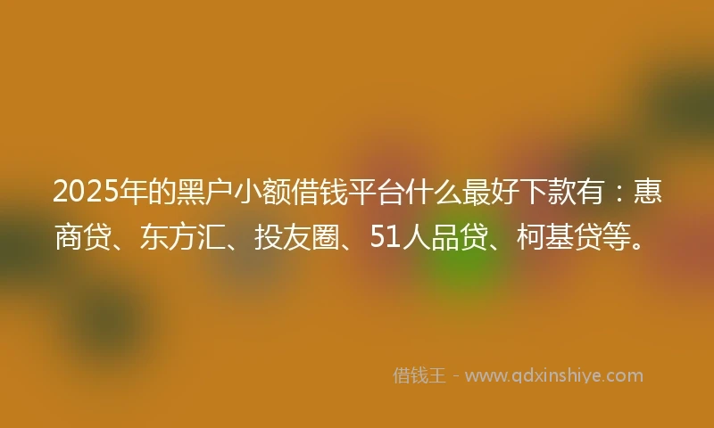 2025年的黑户小额借钱平台什么最好下款有：惠商贷、东方汇、投友圈、51人品贷、柯基贷等。