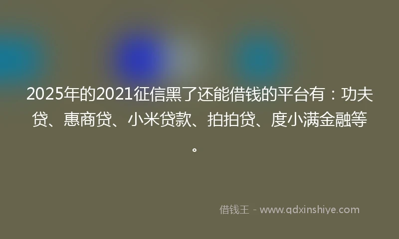 2025年的2021征信黑了还能借钱的平台有：功夫贷、惠商贷、小米贷款、拍拍贷、度小满金融等。