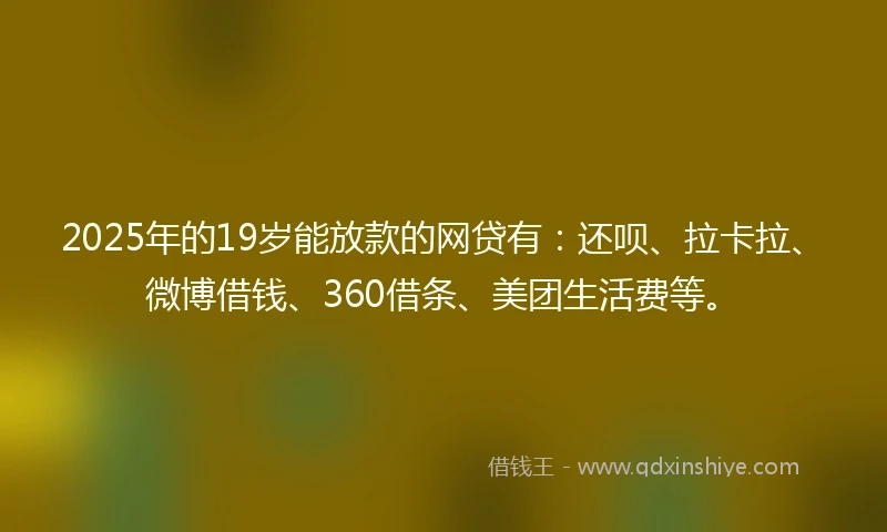 2025年的19岁能放款的网贷有：还呗、拉卡拉、微博借钱、360借条、美团生活费等。