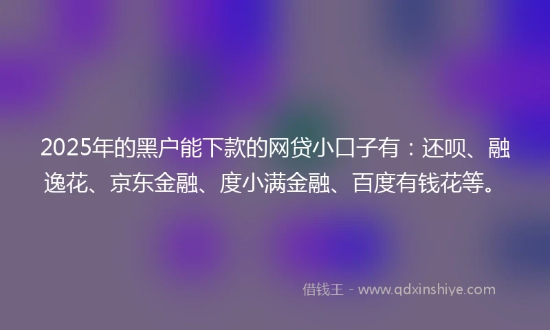2025年的黑户能下款的网贷小口子有：还呗、融逸花、京东金融、度小满金融、百度有钱花等。