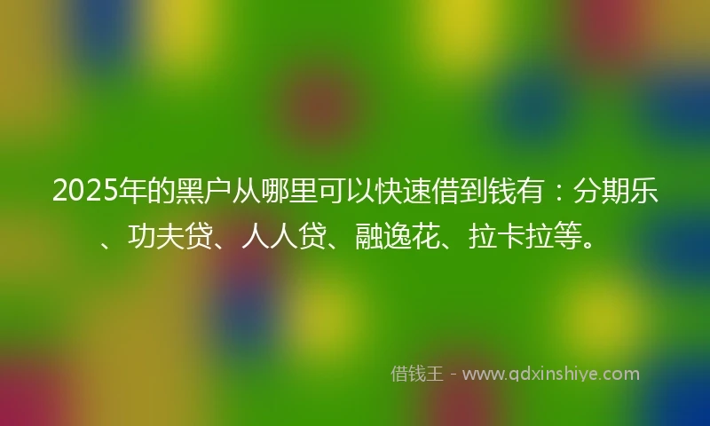 2025年的黑户从哪里可以快速借到钱有：分期乐、功夫贷、人人贷、融逸花、拉卡拉等。