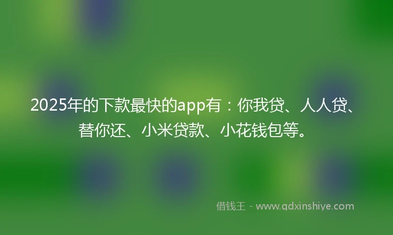 2025年的下款最快的app有：你我贷、人人贷、替你还、小米贷款、小花钱包等。