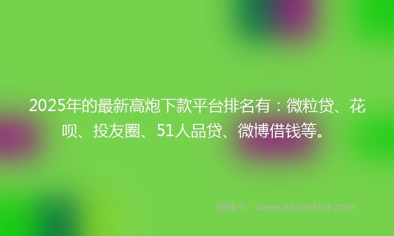 2025年的最新高炮下款平台排名有：微粒贷、花呗、投友圈、51人品贷、微博借钱等。