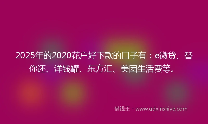 2025年的2020花户好下款的口子有：e微贷、替你还、洋钱罐、东方汇、美团生活费等。