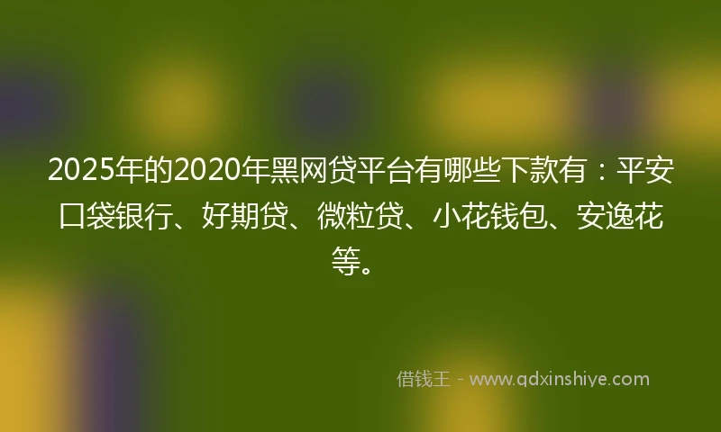 2025年的2020年黑网贷平台有哪些下款有：平安口袋银行、好期贷、微粒贷、小花钱包、安逸花等。