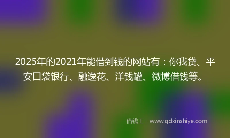 2025年的2021年能借到钱的网站有：你我贷、平安口袋银行、融逸花、洋钱罐、微博借钱等。