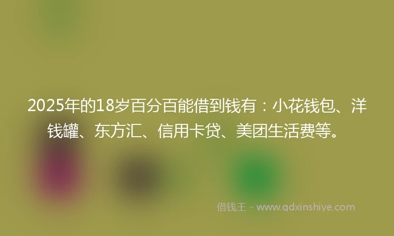 2025年的18岁百分百能借到钱有：小花钱包、洋钱罐、东方汇、信用卡贷、美团生活费等。