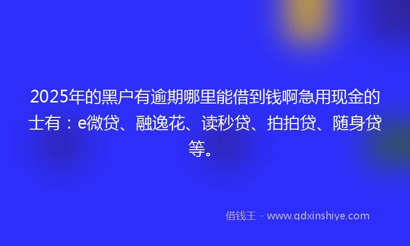 2025年的黑户有逾期哪里能借到钱啊急用现金的士有：e微贷、融逸花、读秒贷、拍拍贷、随身贷等。
