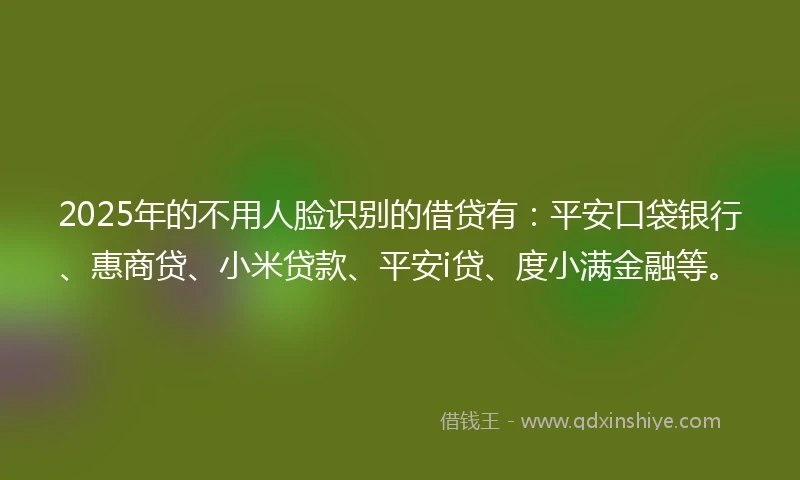 2025年的不用人脸识别的借贷有：平安口袋银行、惠商贷、小米贷款、平安i贷、度小满金融等。